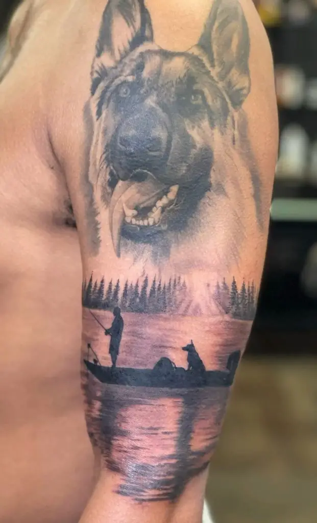 german shepherd shoulder tattoo