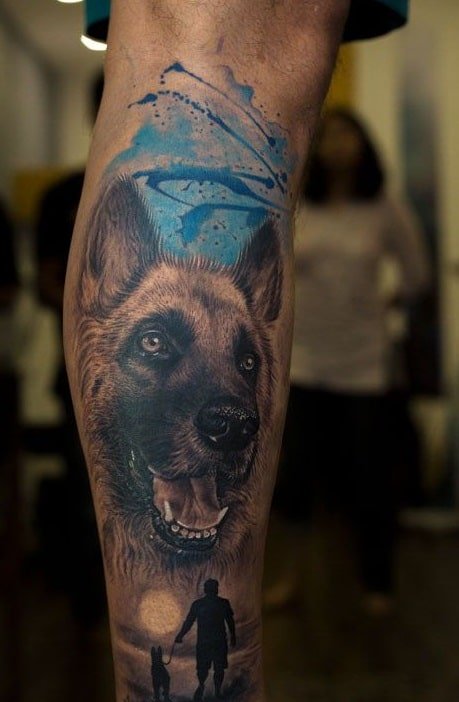 german shepherd tattoo calf